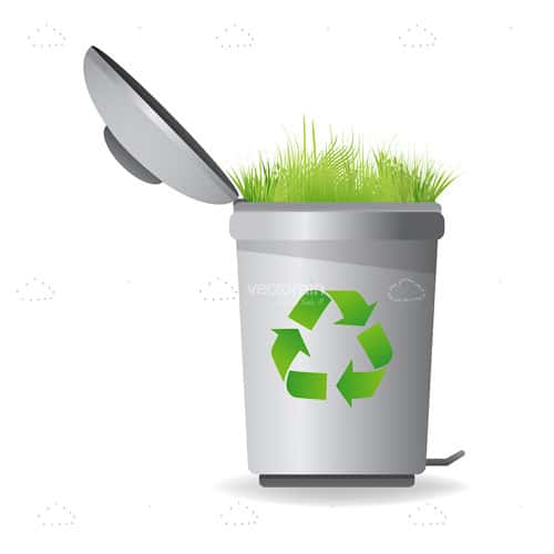 Recycle Bin with Green Grass